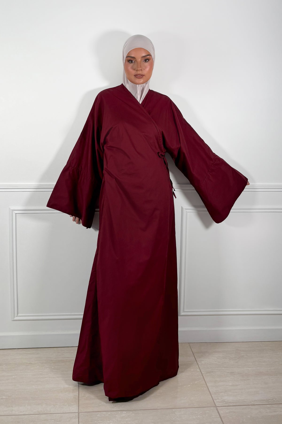 Kimono abaya bordeaux en coton confectionné en France